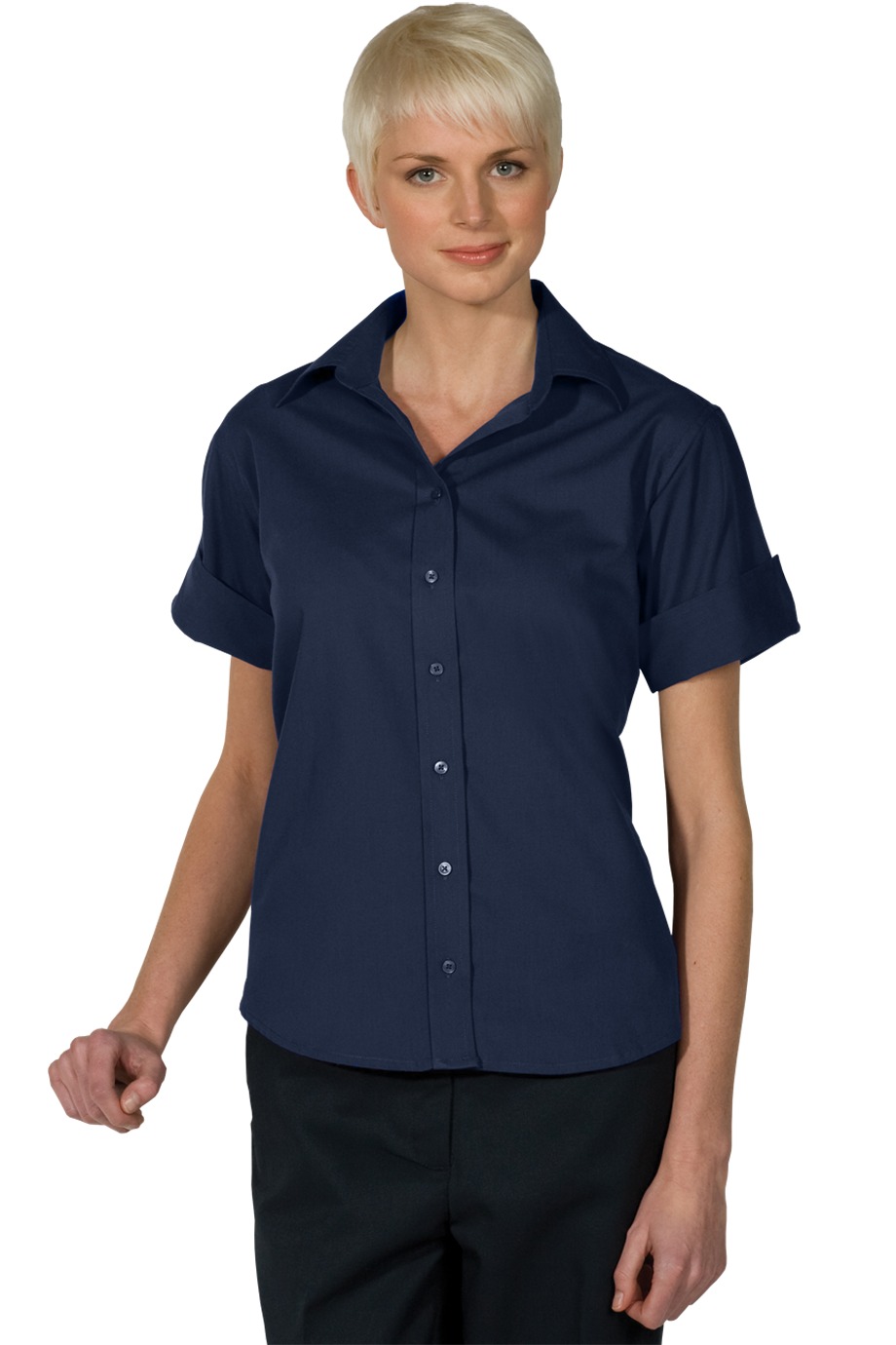 Edward's Women's Short Sleeve Open Neck Poplin Blouse